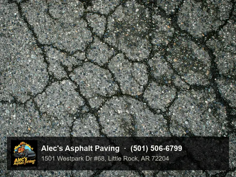Close view of alligator cracking spreading across worn asphalt